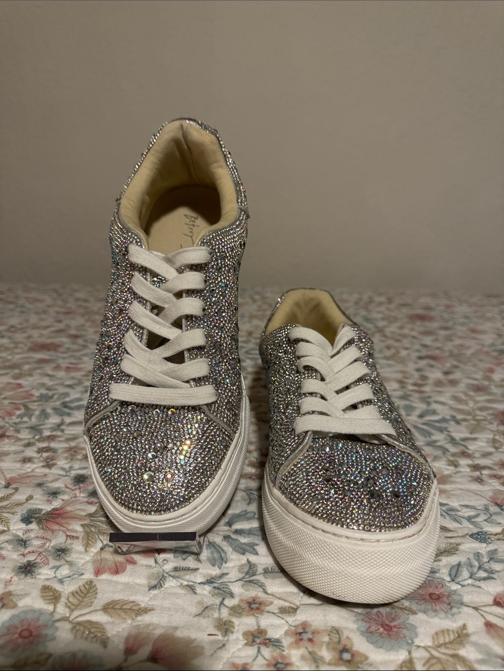 Betsey Johnson “Sidny” Sparkling Silver Rhinestone Women's Lace-Up Sneakers